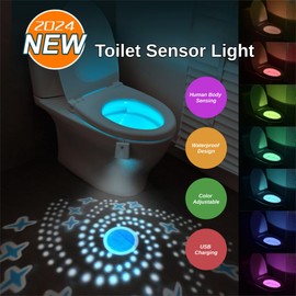 Toilet Night Lights, USB Rechargeable 16 Colors Changing LED Inside Toilet Bowl,Motion Sensor Activated LED Projection Nightlight,Bathroom Accessories Decor, Funny Gift for Men Women Kids(1White)