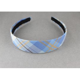 Fashion Accessories Now blue tan beige plaid headband 1 1/8 inches wide tartan fabric covered hair band plaid headband tartan plaid