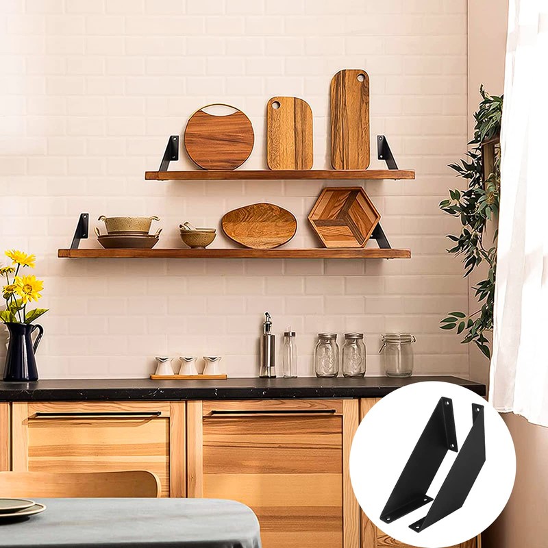 Shelf Bracket, Black, Metal Shelf Brackets, Pack of 2, 15