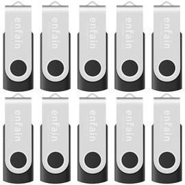 Enfain Memoria Flash USB 2.0 de 16 GB, Unidad giratoria para Pulgar a Granel, Paquete de 10 Unidades, Color Negro, Almacenamiento de Datos portátil para Fines universales en el hogar y la Oficina