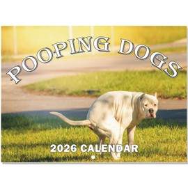 QUJIFETU 2026 Pooping Dogs Calendar Funny Dog Calendar Monthly Wall Calender 12 Month for Home Office Funny Swear Gag White Elephant Gift
