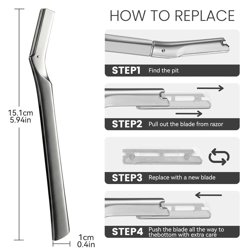 Dermaplane Razor for Women, Face Razor with 3 Stainless Steel