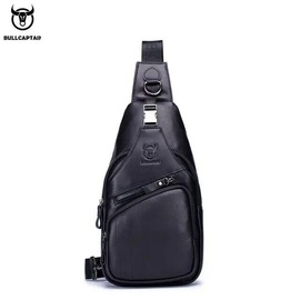 Bullcaptain men genuine cow leather cross body bag