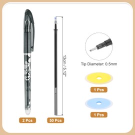 PATIKIL 2Pcs Erasable Gel Pens with 50 Refills & 2 Erasers, 0.5mm Heat Erasable Pens for Fabric Black Ink Fabric Marking Pen for Sewing Quilting Planner Writing