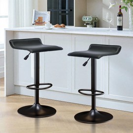 Adjustable Swivel Bar Stools Set of 2, Modern PU Leather Backless Counter Height Stools with Footrest & Gas Lift | Heavy Duty for Kitchen Island, Home Bar, Dining Room (Black, Black Base)