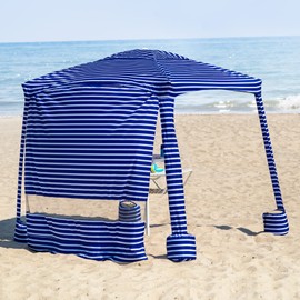 AMMSUN Beach Cabana, 6.2'×6.2' Beach Canopy, Easy Set up and Take Down, Cabana Tent with Sand Pockets, Instant Sun Shade with Side Wall, Siesta Stripe