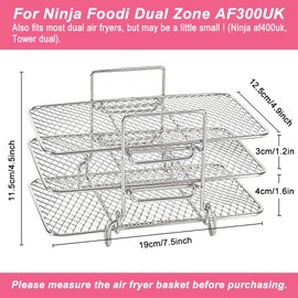 BYKITCHEN 2 PCS Air Fryer Racks for Tower/Ninja Dual AF400UK/AF451UK/AF500UK, Three Layer Stainless Steel, Air Fryer Accessories for Ninja 9.5L/Flex Drawer 10.4L / Instant/EMtronics 2 Drawer Fryer