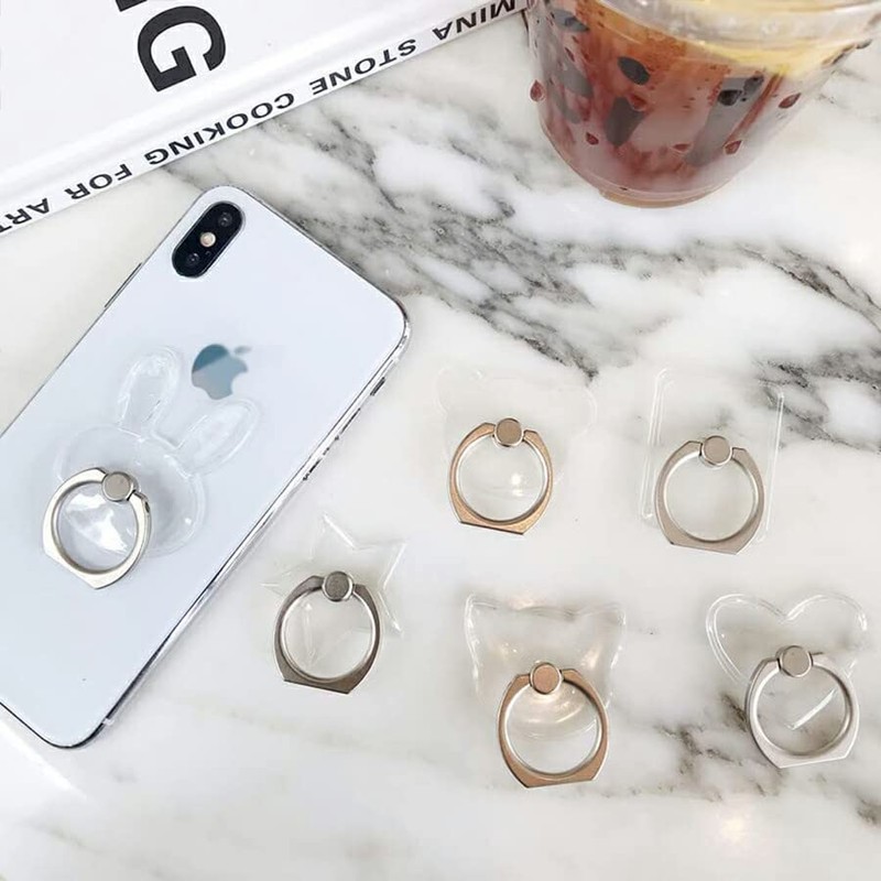 hold-181 Smartphone Ring Clear Transparent Simple Stand Holder Ring Rhinestone