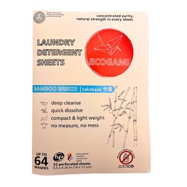 Ecogami Laundry Detergent Sheets – 32 Sheets (Up to 64 Loads), Available in Fragrance-Free or Scented, Plastic-Free, Biodegradable, Dissolvable for Sensitive Skin (Floral)