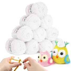 Crochet Yarn Knitting White Wool 10Pcs x 25g Acrylic White Yarn Milk Cotton Yarn for Crochet Kits for Beginners Adults Wool for Crochet Knitting and Crafts-White