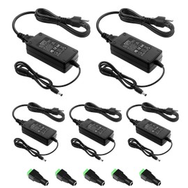 ALITOVE 12V 5A Power Supply 12 Volt 60W Power Adapter 100~240V AC to DC 12V Converter LED Driver Transformer 5.5x2.5mm 2.1mm for LED Light Strip Security Cameras Webcam Radio transceiver,5-Pack