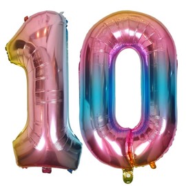 DIWULI, XXL Balloons, Iridescent Rainbow Number Foil Balloons for Birthday, Wedding, Party, Decoration, Number, 81, ~10: Ten