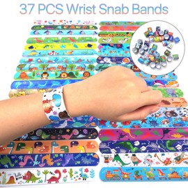 VANANA 37 PCs Slap Bracelets Slap Wrist Bands with 37 Designs Pattern Colorful Hearts Animal Party Bag Fillers Party Favours Pack