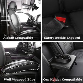 JOJOBAY Chevy Silverado Seat Covers,Leather Seat Covers for GMC Sierra,Custom Fit 2007-2024 1500 2500HD 3500HD Crew Double Extended Regular Cab,LT LZT RST Trail Boss(Full Set,Black White)