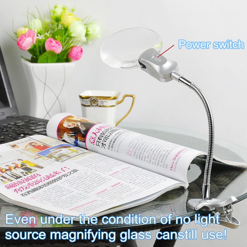 Magnifying Glass Clamp LED Light Gooseneck Desk Lamp Clamp for