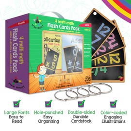 Star Right Multi Math Flashcards Pack - Addition, Subtraction, Multiplication, & Division - 1 Ring and 52 Hole Punched Cards Per Set - 208 Cards Total