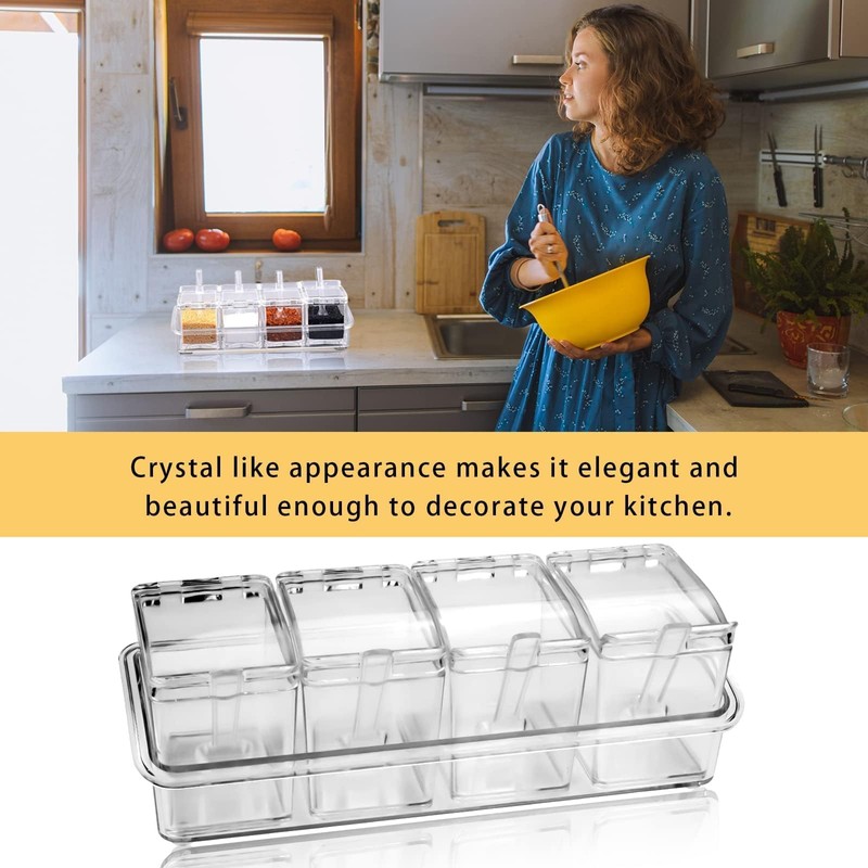 Faxco Clear Seasoning Box, 4 Pieces Seasoning Rack Spice Pots,