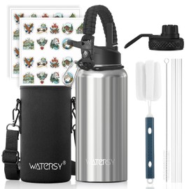 WATERSY Stainless Steel Vacuum Insulated Water Bottle 32oz, Drink Flask Metal Water Bottles 946ml with 2 Lids Leakproof (Straw Lid and Spout Lid) Keep 24 Hours Cold Drinks for Sport, Work, Travel