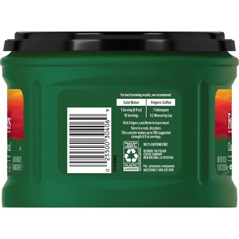 Folgers Decaf Coffee, Ground Coffee, Classic Medium Roast, 19.2 Ounce