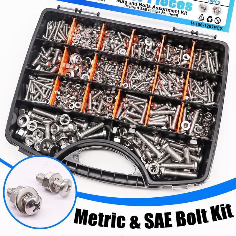 Bemaka 1287Pcs Nuts and Bolts Assortment Kit, 304 Stainless Steel