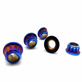 RISON Titanium Nut M8 x 1.25 mm Bi-Hex Sprocket Nut M8 Titanium Nut 12PT Flange Lock Nut Burnt Blue Titanium Metal Lock Nut Pack of 5