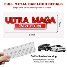 Gasedin Ultra MAGA Edition Car Decals, 3D Raised Letter Metal Fender Badge Sticker, Classic Vehicle Decoration Embossed Decal with Strong Adhesive, Exterior Car Accessories (Red & White)