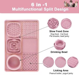Slow Feed Silicone Mat for Dogs, Suction Cup Base, Anxiety Relief, Food & Water (Pink, One Size)