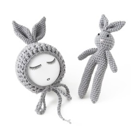 Jastore Infant Newborn Photography Prop Photo Crochet Boys Girls Knit Toy Rabbit Hats (Rabbit-Grey)