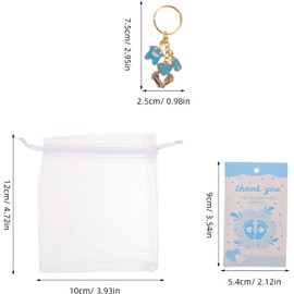 10 piezas de recuerdos para baby shower de niño llaveros con forma de huella bolsas y etiquetas de agradecimiento para decoraciones de fiesta de niño, color azul.