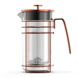 CrossCreek French Press, 34 Ounce (1000ml) Coffee Maker, Glass Rose Gold Coffee Press, Heat Resistant Borosilicate Glass Tea Maker and 3 layers Filter Coffee Pot for Camping Travel Gifts