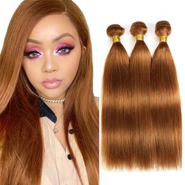 Color 30 Bundles Human Hair Brown Bundles 26 28 30 Inch Light Brown Straight Human Hair Bundles Unprocessed Brazilian Remy Hair Extensions Soft And Healthy 3 Bundles Hair Weave