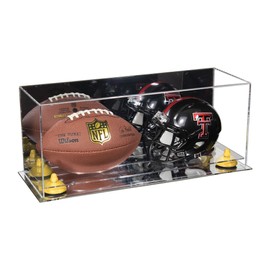 Better Display Cases Acrylic Mini - Miniature (not Full Size) Football and Helmet Display Case with Mirror Case, Yellow Risers and Mirror Base (B46/A019)