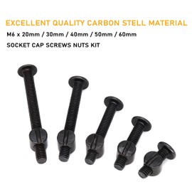 binifiMux 50pcs Crib Hardware Screws, M6 x 20mm/ 30mm/ 40mm/ 50mm/ 60mm Black Hex Socket Cap Bolts Barrel Nuts Assortment Kit for Cot Crib Bed Chairs