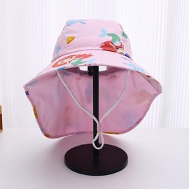 XYIYI Kids Pink Mermaid Sun Hat Flap Neck Protection Adjustable Chin Straps Sun Protection Hats for 3-8 Years Old Boys Girls