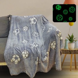 Soccer Blanket, Luminous Blanket is Kids Boys Girls Fun Soft Plush Flannel Sleep Blanket, Soccer Gifts for Boys Girls Soccer Lovers and Christmas 50"x60" (Soccer)