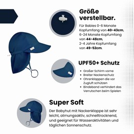Generisch Nuky Unisex Peaked Cap with Neck Protection Hat Sun Hat for Baby Toddler Boys and Girls, Navi Blue