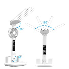 niccryle Led Desk Lamp with Fan Night Light with Clock, Adjustable Foldable Table Lamp with Pen Holder, 3 Brightness Levels, USB Charging Port (Without Fan)