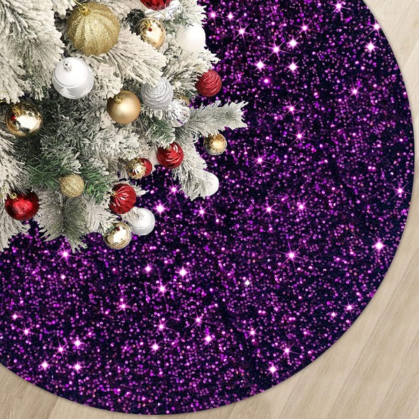 Purple Halloween Tree Skirt 21 Inches Sequin Christmas Tree Skirt