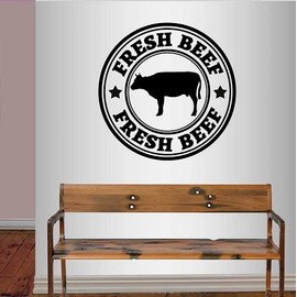 Wall Vinyl Decal Home Decor Art Sticker Fresh Beef Stamp with Cow Silhouette Meat Room Removable Stylish Mural Unique Design 2280