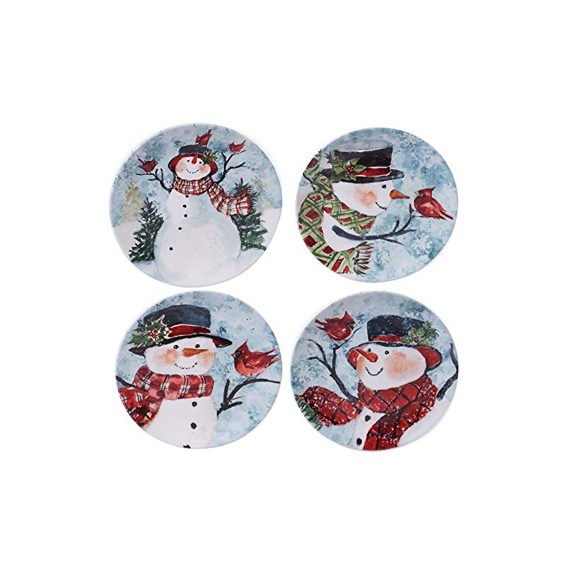 Certified International Watercolor Snowman Dinnerware,Dishware, Red Medium