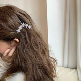 Yheakne-Boho Crystal Star Hair Clip Cz Star Hair Pin Clip Silver Rhinestone Hair Barrette Pin Cz Head Clip Headwear Tocados decorativos Accesorios para el cabello para mujeres y niñas (Silver star)