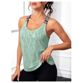 OYOANGLE Women's Letter Tape Criss Cross Cut Out Workout Tank Tops Gym Sleeveless Shirts Activewear Green Large