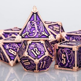 ARUOHHA Metal DND Dice Copper Purple Dragons Dice Set with Gift Box, Role Playing Game D&D Dice Dungeons and Dragons Polyhedral Dice RPG D and D Dice D20 D12 D10 D8 D6 D4