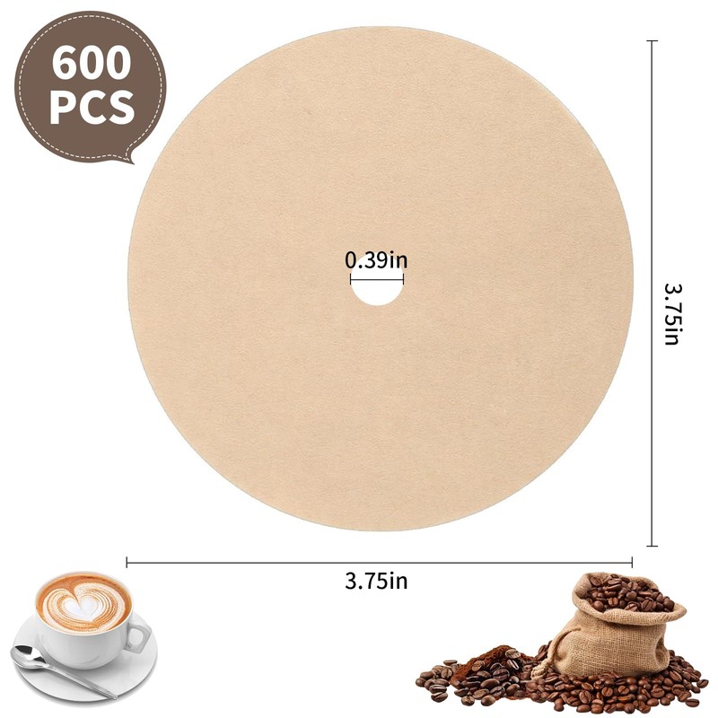 600 Count Percolator Coffee Filters，3.75 Inch Disposable Round Coffee Filter，Natural
