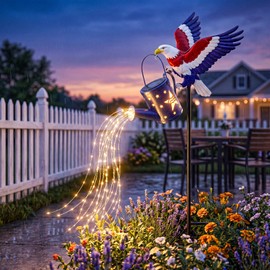 250th USA Anniversary Solar Eagle Watering Can Light, 29.9 Inch Metal Eagle Solar Light, Patriotic 4th of July Decor, Outdoor Yard Patio Lawn Ornament for Independence Day, Memorial Day & Veterans Day