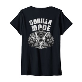 Women's Gorilla Fashion Gym Ape Fitness Coach Swole Monkey Back V-Neck T-Shirt, black