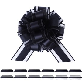 FORBINBO 6Pcs 6inch Pull Bow Gift Wrapping,Pull Bow For Gift Basket, Gift Bag Box Wrapping Decor, Valentines Day, Birthday, Anniversary, Wedding, Flower Packaging (Black)