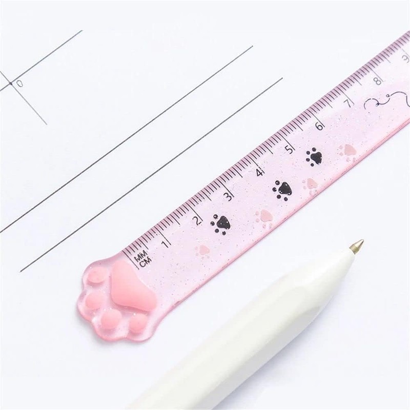 15CM Pink Cats Claw Straight Rulers, Plastic Measuring Tool Kawaii