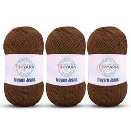 Troyarn Jeans 60% Cotton 40% Acrylic Amigurumi Yarn,Soft, Fine/Sport (2) for Crochet and Knitting (3 x 3.52 Oz) / (3 x 360 Yd) (11618 - Brown)