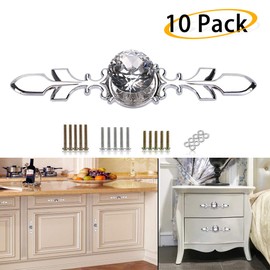 BSTKEY 10 Pack Crystal Drawer Knobs with Silver Plate - Diamond Shape Cabinet Drawer Knob Drawer Pull Handle Cupboard Wardrobe Drawer Pull Handle Furniture Knobs with Screws (170mm)